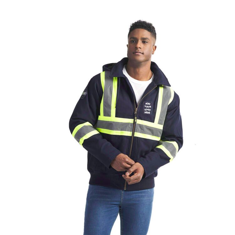 Custom Printed Cotton Canvas Hi-Vis Bomber Jacket with Detachable Hood copy Custom Printed Cotton Canvas Hi-Vis Bomber Jacket with Detachable Hood - Image 1