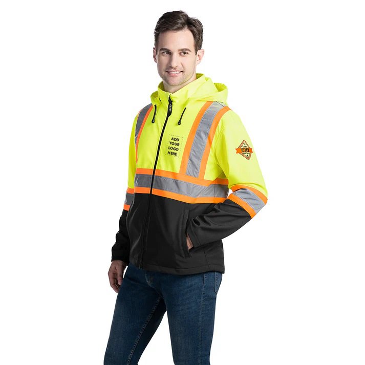 Custom Printed Hi-Vis Softshell Jacket w Detachable Hood Custom Printed Hi-Vis Softshell Jacket w/ Detachable Hood - Image 1